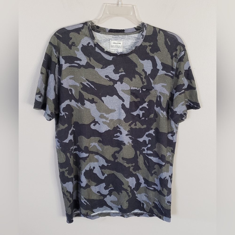 Zadig & Voltaire 100% Linen Camo T Shirt Size Large